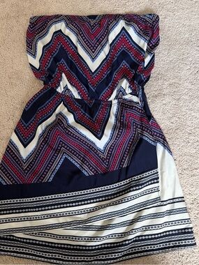 Strapless Navy Chevron Print Summer Dress